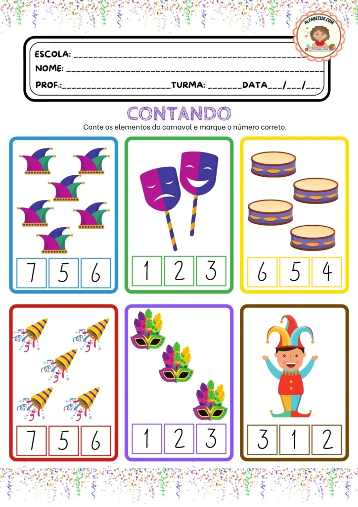 atividades de matemática para o carnaval