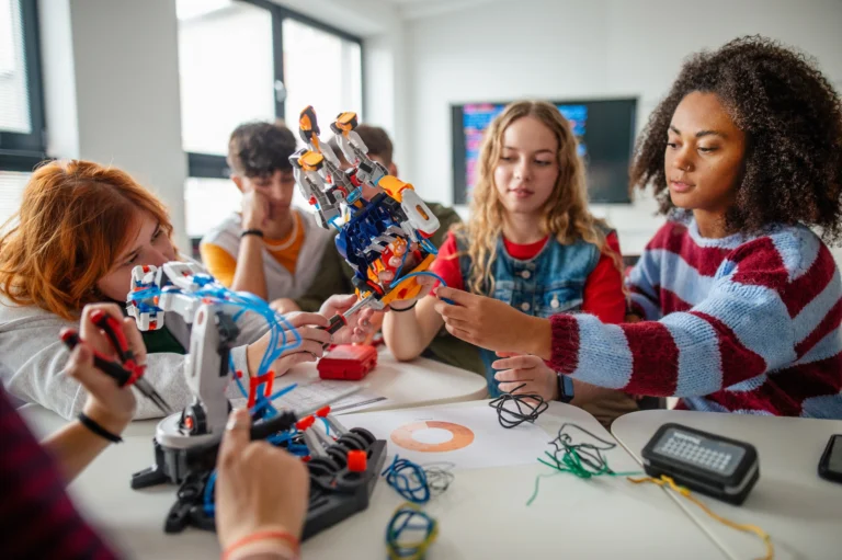 Alunos em aula de robótica